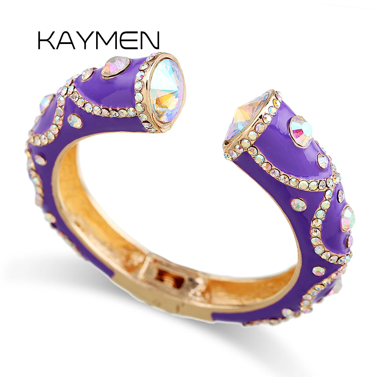 All Seasons Women's Enamel Color Statement Fashion Bangle Cuff Bracelet Gold Plated Inlaid AB Rhinestons Cuff Bangle
