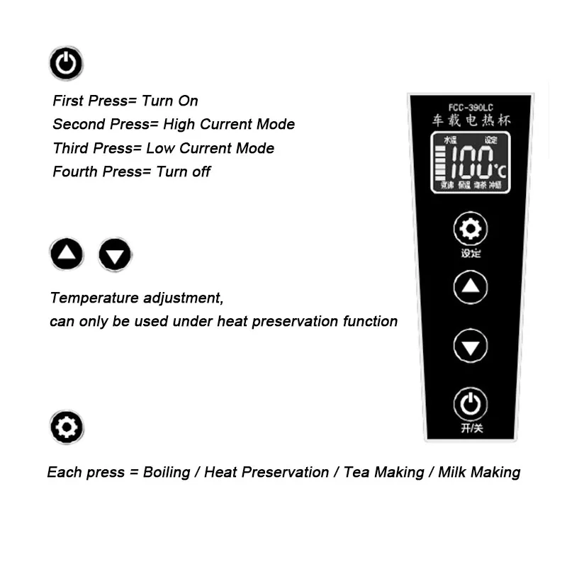 garrafa térmica, chá, leite, temperatura ajustável, 12v,