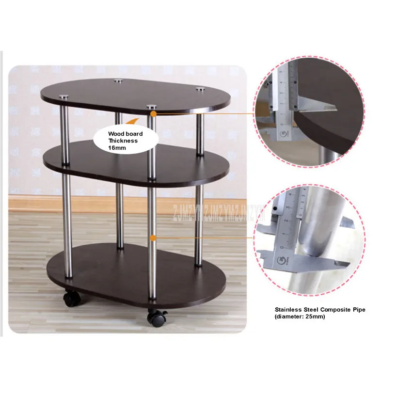  3 Layer Modern Movable Oval Shape Tea Table With Wheel Design Living Room Bedroom Sofa Side Corner  - 4000194474927