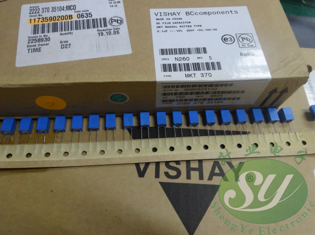 50 шт. VISHAY MKT370 серия 0,1 мкФ/250 В 100NF u1 104 пленочный конденсатор 5 мм