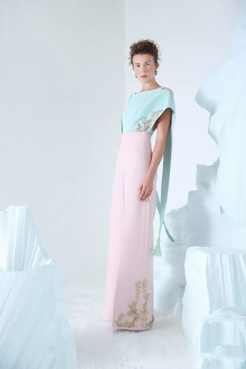 Женское вечернее платье с накидкой розовые брюки вышивкой и драгоценным