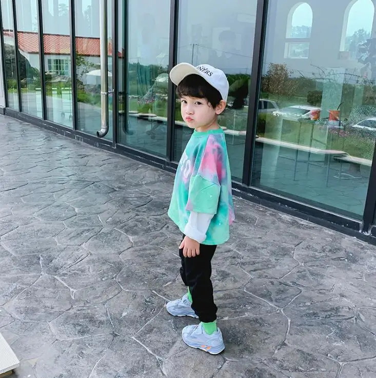 new style boys patchwork t-shirt cotton full sleeve autmn boys sweatshirt 2-8t