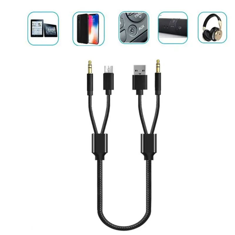 2в1 USB к Micro USB кабель для передачи данных 3,5 мм до 3,5 мм Aux аудио кабель для мобильного телефона автомобиля
