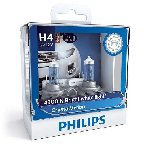Лампа H4 12V- 60/55W(P43t) Crystal Vision+W5W 12V-5W(W2,1x9,5d)(по 2шт) PHILIPS 12342CVSM