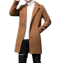 

Stylish Mid-Length Coat Lapel Autumn Winter Thick Slim Windbreaker Coat Men Jacket Men Trench Coat