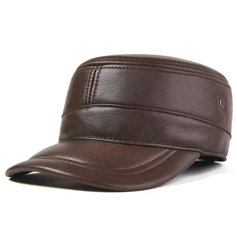 

GREENYU Brand Genuine Leather Visors Hat Men's Winter Warm Ear Protection First Layer Sheepskin Leather Hat Fur Hats For Man