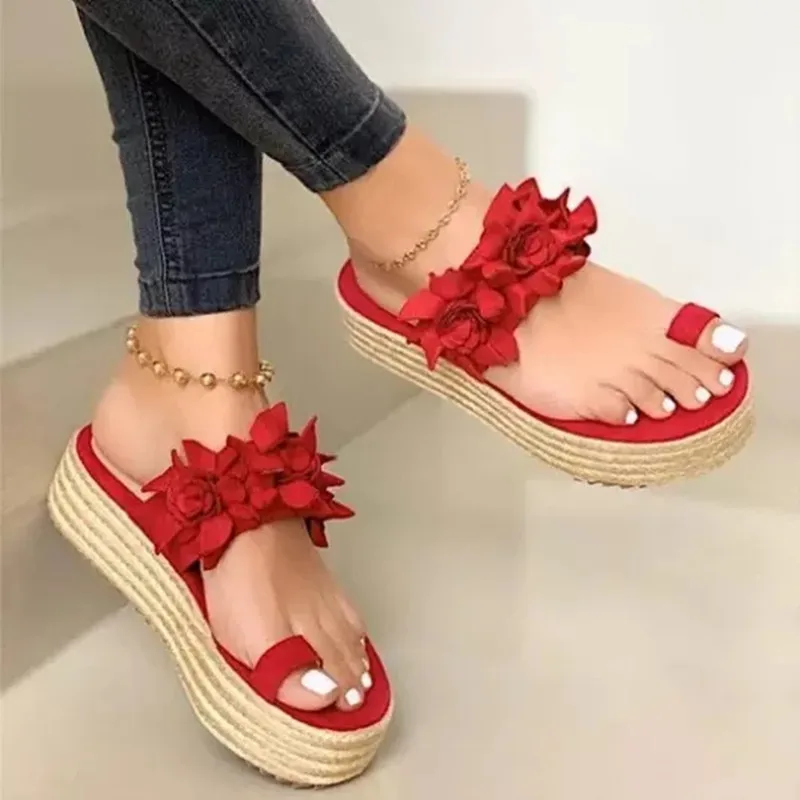 Women New Slippers Fashion Mid Heels Large Shoes Women Straw Woven Flowers  Sandals Shoes Ladies Outdoor Casual Platform Slippers - Women's Vulcanize  Shoes - AliExpress