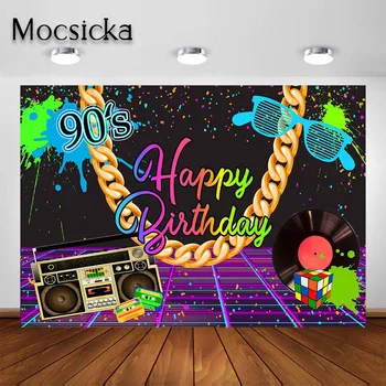 

Mocsicka 90s Birthday Party Backdrop Neon Graffiti Retro Hip-Hop Rock Back to The 90'S Party Decoration Photography Background