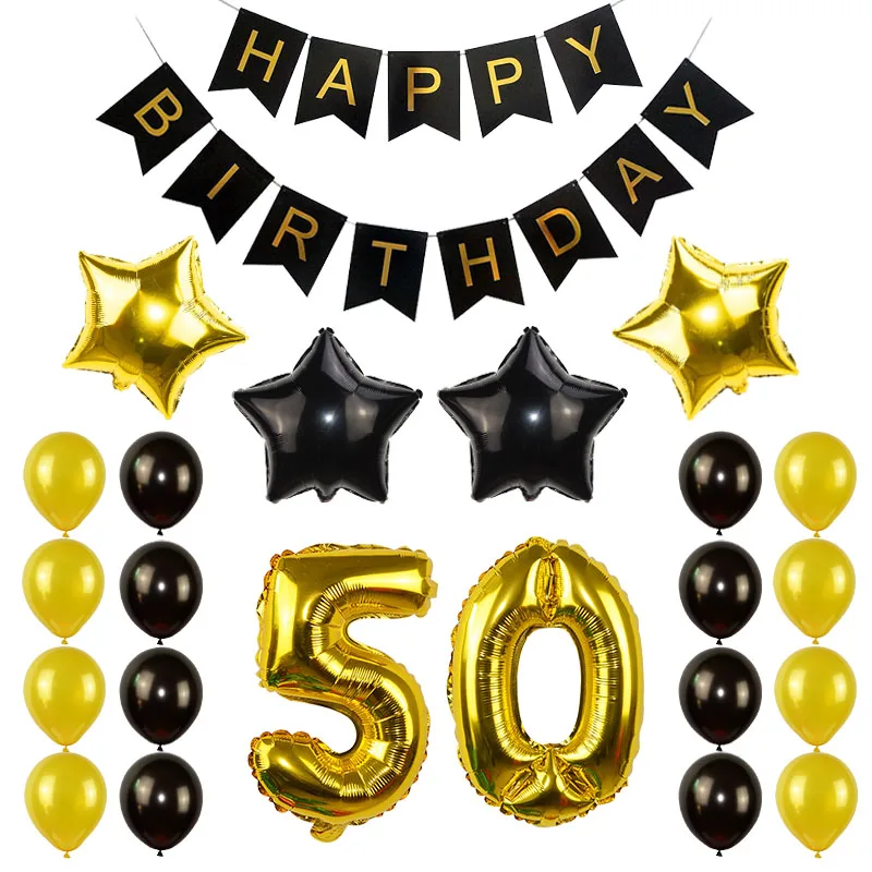50th set 18, 30, 40, 50, 60th Набор для дня рождения, вечерние украшения, черный и золотой декор для дня рождения, баннер, набор гелиевых шаров вечерние принадлежности - Цвет: 50th set