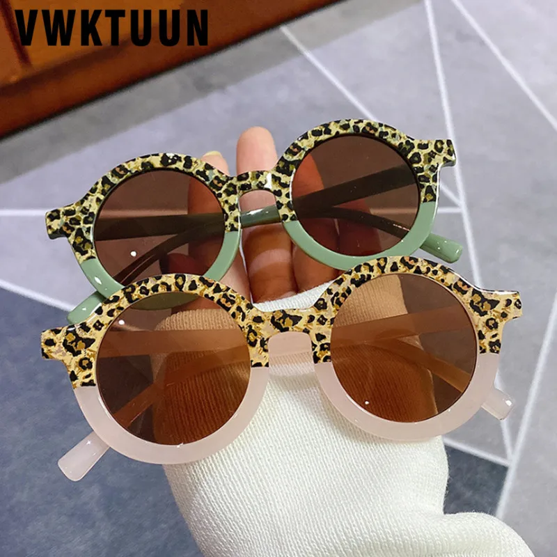 

VWKTUUN Sunglasses Boys Girls Vintage Round Sun Glasses For Children Leopard Frame Party Glasses Outdoor Child Eyewear UV400