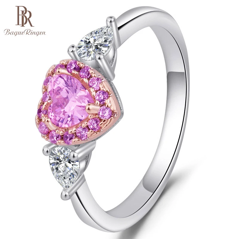 Женское серебряное кольцо с розовым камнем Bague Ringen подарок для свадебной