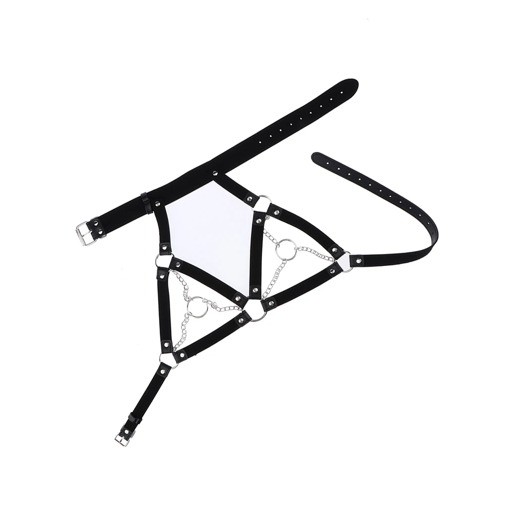 Sexy Black Leather Cage Bra Harness Straps Gothic Steampunk Costume Top for Women