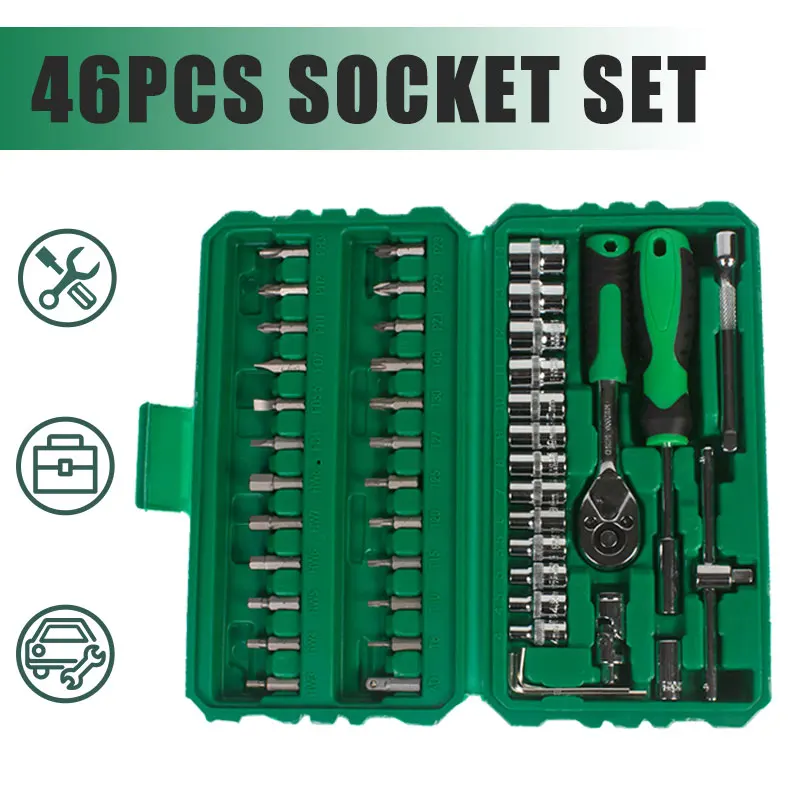 

1/4" 46pcs Socket Wrench Set Professional Auto Repair Tool Kit Hardware Toolbox Car Boat Repair Tool Set Free Shipping 2020 New
