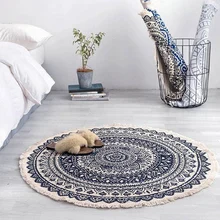 Morocco Round Carpet Bedroom Boho Style Tassel Cotton Rug Hand Woven National Classic Tapestry Sofa Cushion Tatami Floor Mats