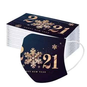 

2021 Snowflake Printed Personality Masks Happy New Years Adult Disposable Mask Masque 3 Layer Non-woven Earring Face Mask