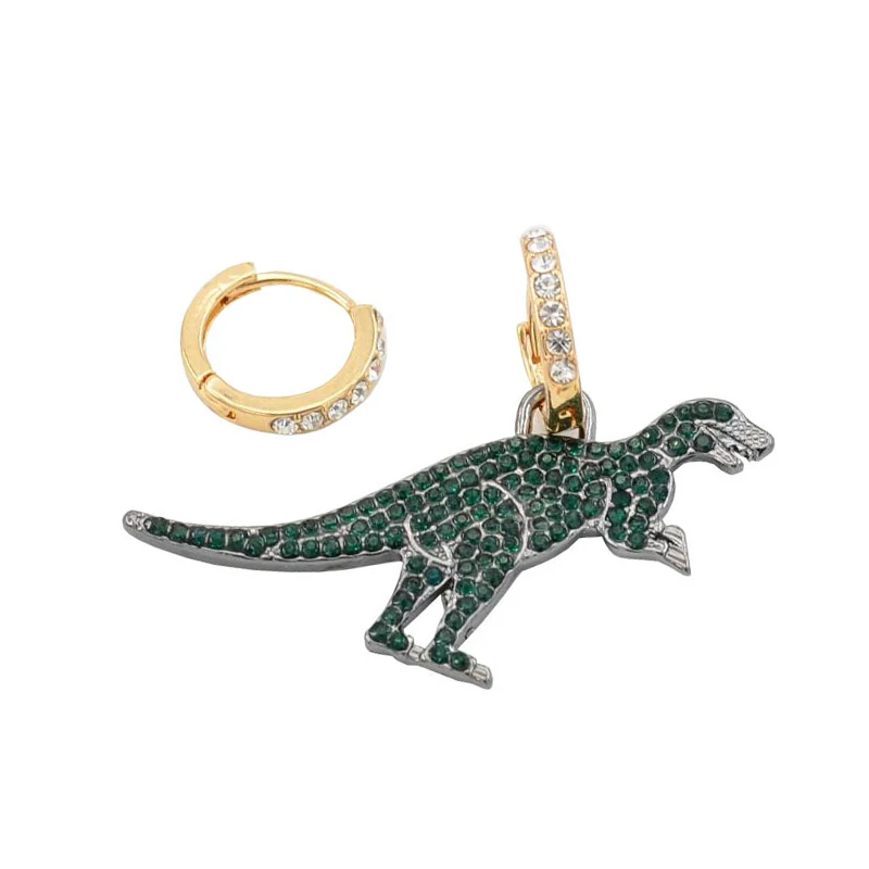 

2019 New Creative Unique Crystal Asymmetry Dinosaur Hoop Earrings for Women Girls Fashion Animal Green Earrings Jewelry Gifts