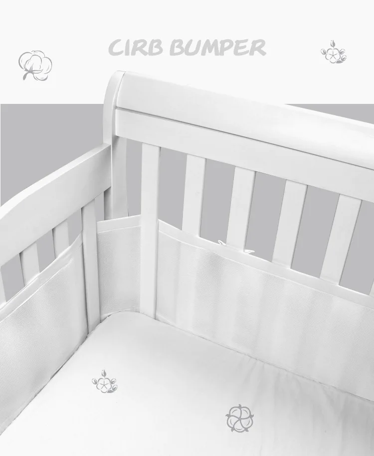Grey White Mesh Crib Bumper Pads Crib Protection Infant Cot Baby Room