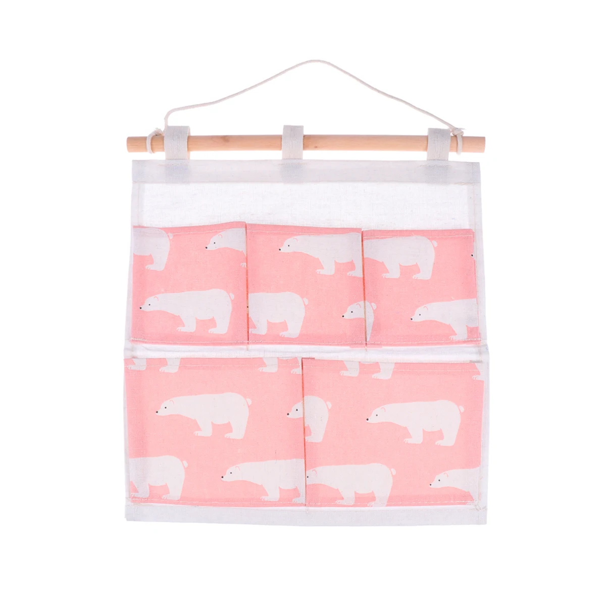 

Door Back Hanging Organizers Five Pockets Linen Cotton Storage Bag Cute Sundries Wall Hanging Organizer for Home Dormitory
