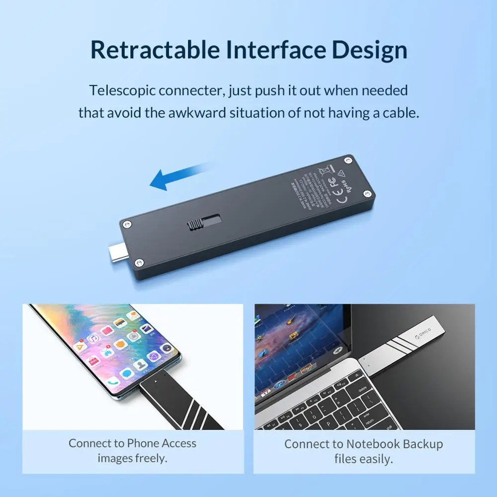 Чехол ORICO M2 NVMe SSD 10 Гбит/с выдвижным интерфейсом Type C USB3.1 UASP M.2 USB NVME корпус