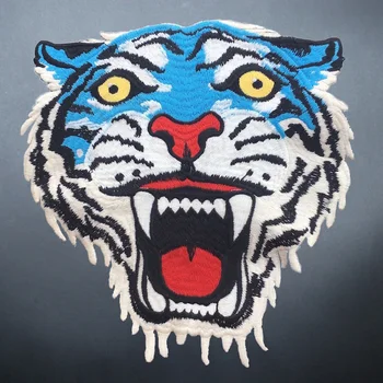 

1Piece Cotton Soft Cool Tiger Head Sew on Embroidery Applique Patches for Clothes DIY Fashion Garments Blue Color