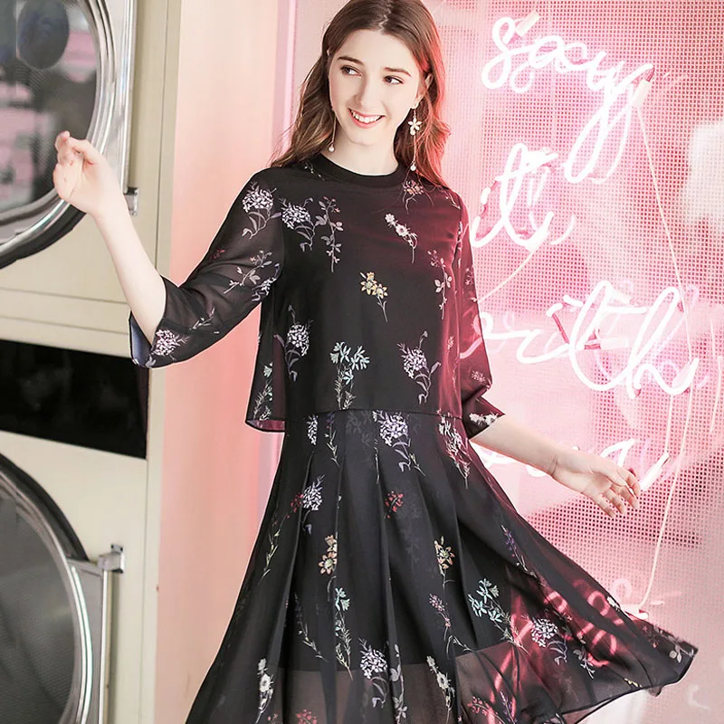 

Wasteheart Spring Black Women Short Dresses Flower Printed Holiday Dress Sexy Sundress Dresses Beach Style Plus Size S M L