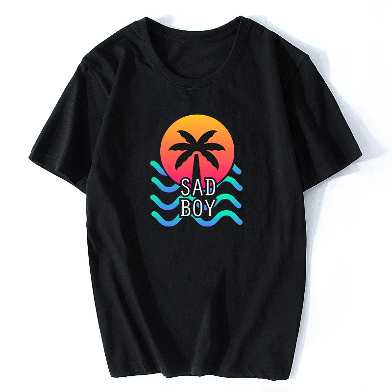 

Vaporwave T Shirt Men Summer Sad Boy Vintage T-shirt Casual Print O-Neck Print Top Black T-shirt Aesthetic Clothes