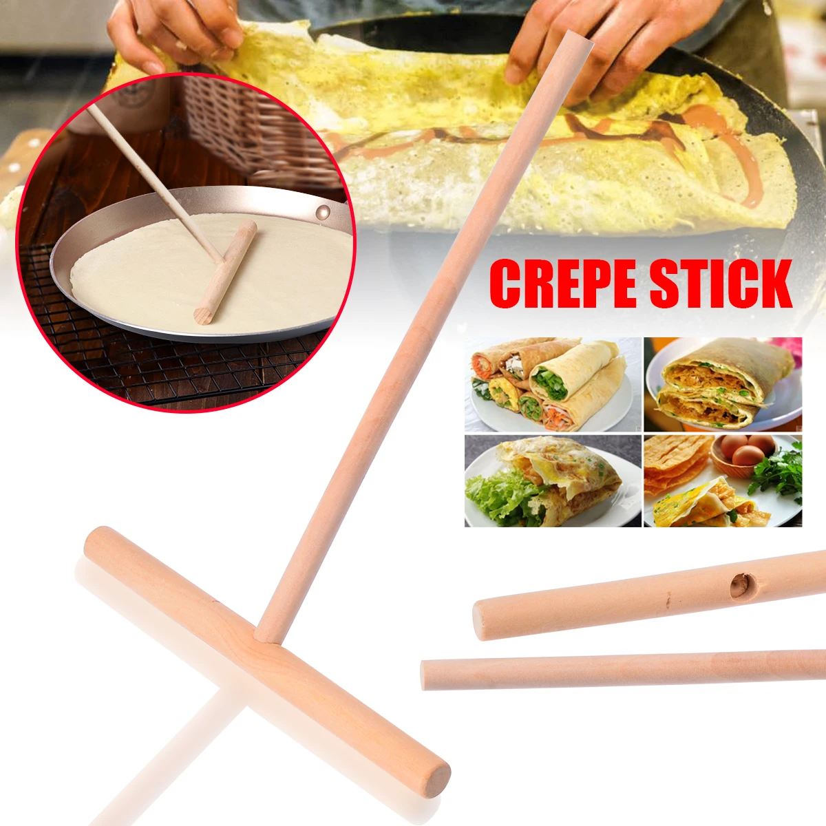 2pcs Pancake Wooden Spreader Stick T Shape Wooden Crepe Maker Batter  Spreader Stick Kitchen DIY Pancake