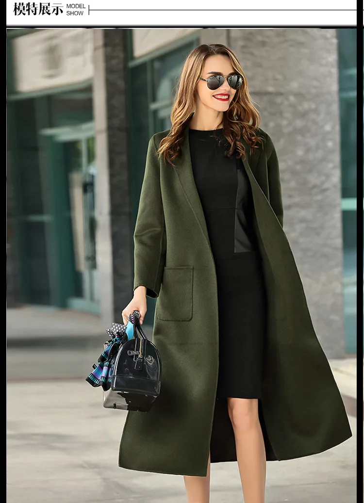 women's winter overcoats beige belt Double-sided wool cashmere outwear autumn plus size ladies fashion long free ship