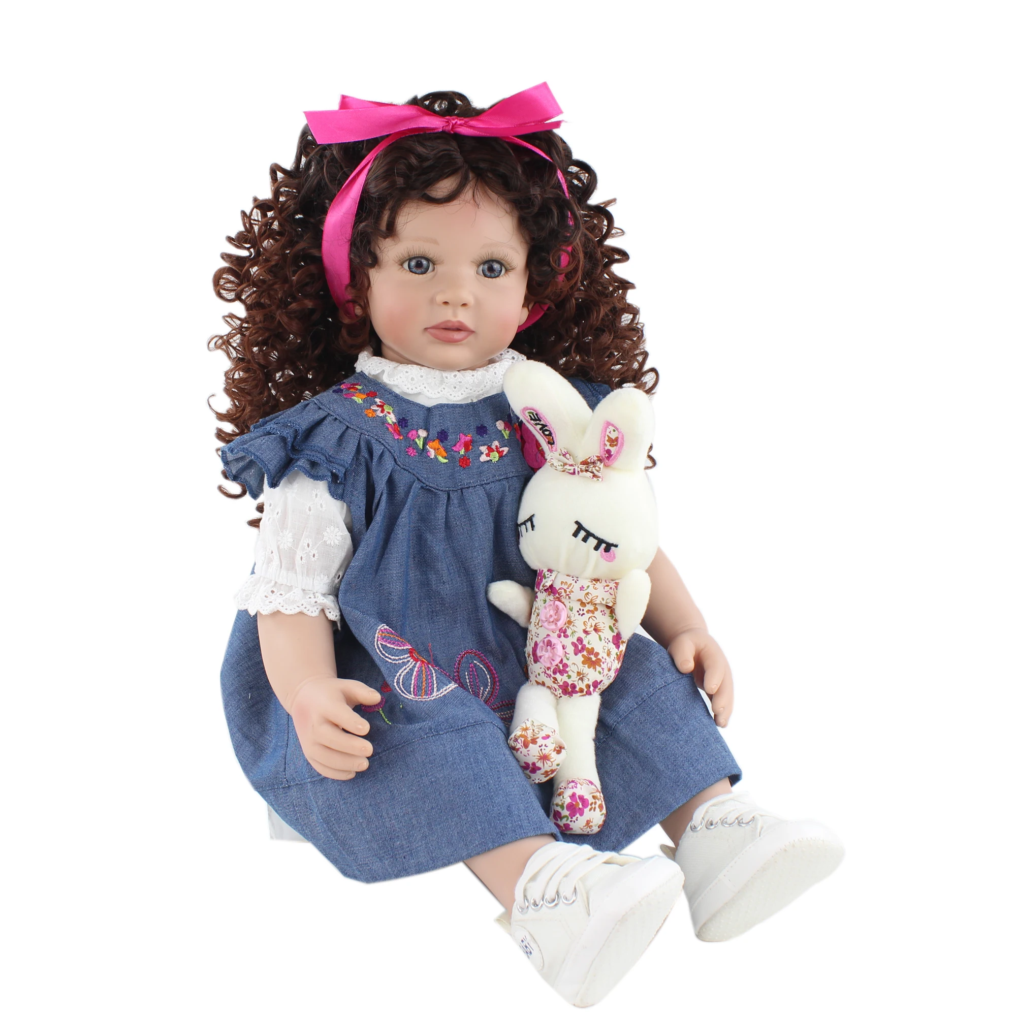 New Design 60cm Soft Silicone Reborn Toddler Doll For Girl Cloth Body Curly Hair Princess Baby Kids Birthday Gift Play House Toy 3