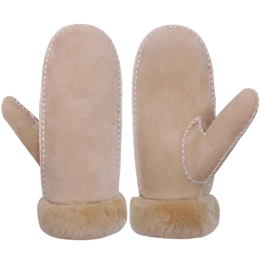 Новая мода испанская Мериносовая овчина рукавица ручная вязка перчатка настоящая овчина - Цвет: Бежевый