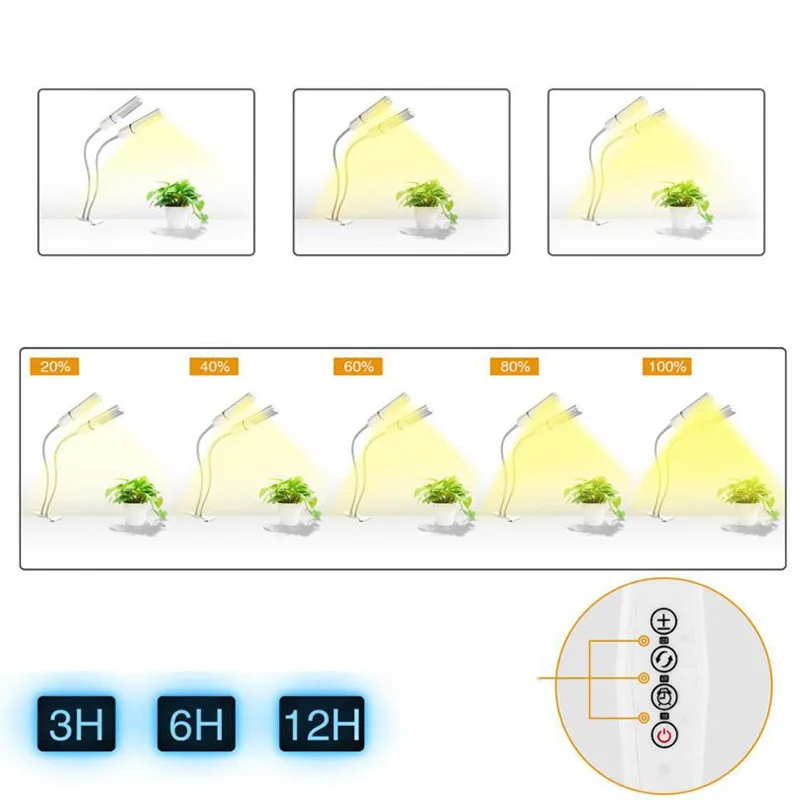 44 светодиодный USB таймер лампы для выращивания растений фиторастительный свет полный спектр двойной головы рост крытый growbox цветы растения