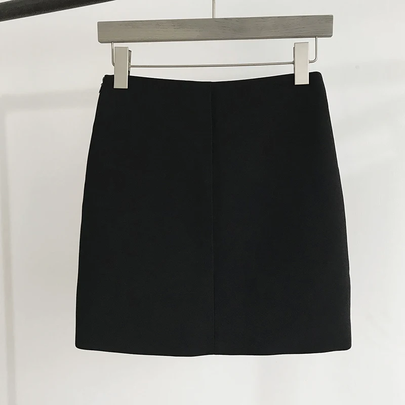 skirt Ретро Черные яркие бриллиантовые блейзеры женские костюмы двубортные с длинным рукавом шикарный зазубренный OL Куртка горный хрусталь брошь - Цвет: skirt
