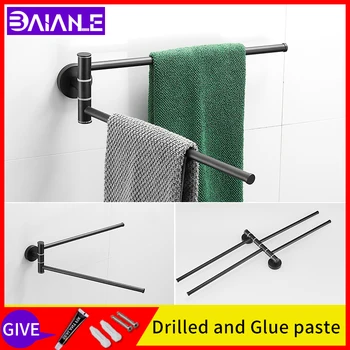 

bathroom rotating towel bar wall mounted stainless steel toilet towel holder dispenser with hooks wall shelf double towel rack