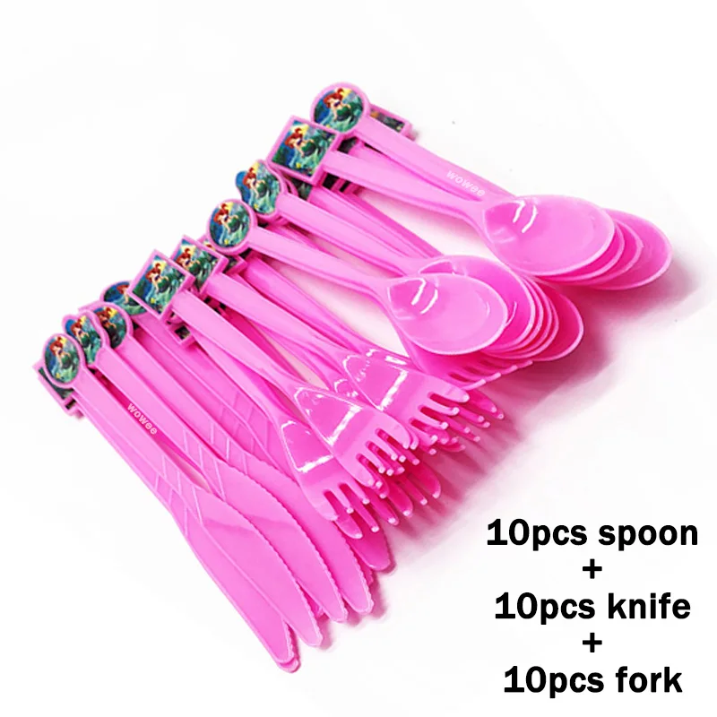 10Spoon10Fork10Knife Вечерние украшения в виде русалки, скатерть, подстаканник, соломенная салфетка, свечи, подарочная коробка для конфет, попкорна, детский подарок на день рождения, сделай сам - Цвет: 10Spoon10Fork10Knife