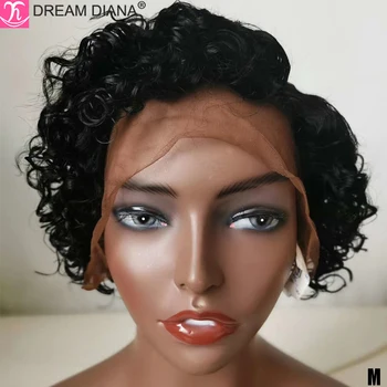 

DreamDiana Brazilian Short Curly Wig 13x4 Lace Front Remy Hari Afro Water Wig 150 Density Guleless 100% Human Hair Lace Wig M