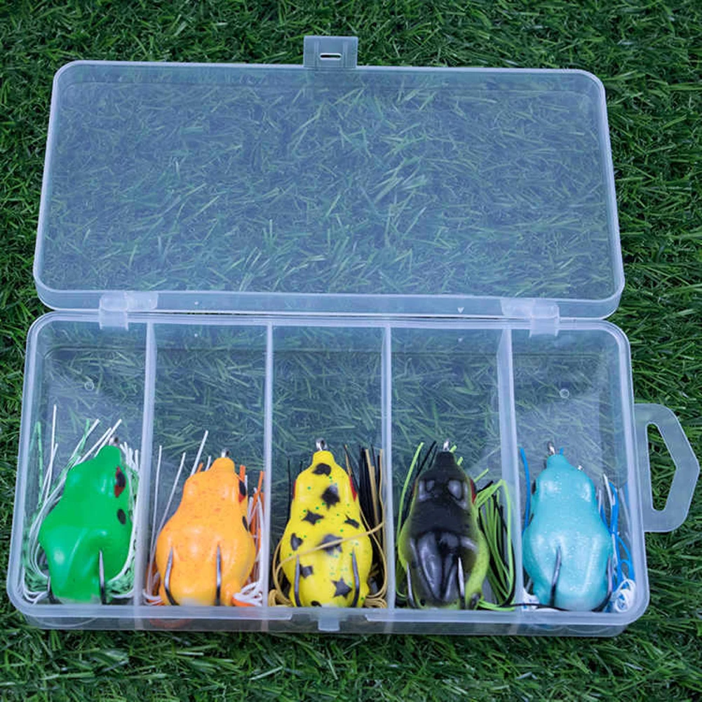Iscas de Pesca Caixa Macio Sapo Ganchos Duplos 10g Topo Água Ray Artificial Manivela Suave Isca Pesca Equipamento 5 Pçs - 55mm 6 High Quality Esporte e Lazer
