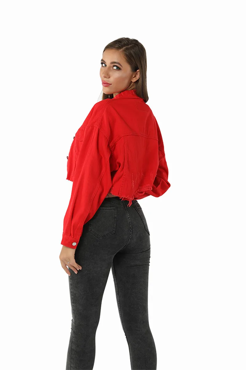 Womens Jackets Boyfriend Black Jean Jacket Women Crop Long Sleeve Denim  Short Coat Vintage Frayed Ripped Casual Red Streetwear From Ambrosius,  $30.75