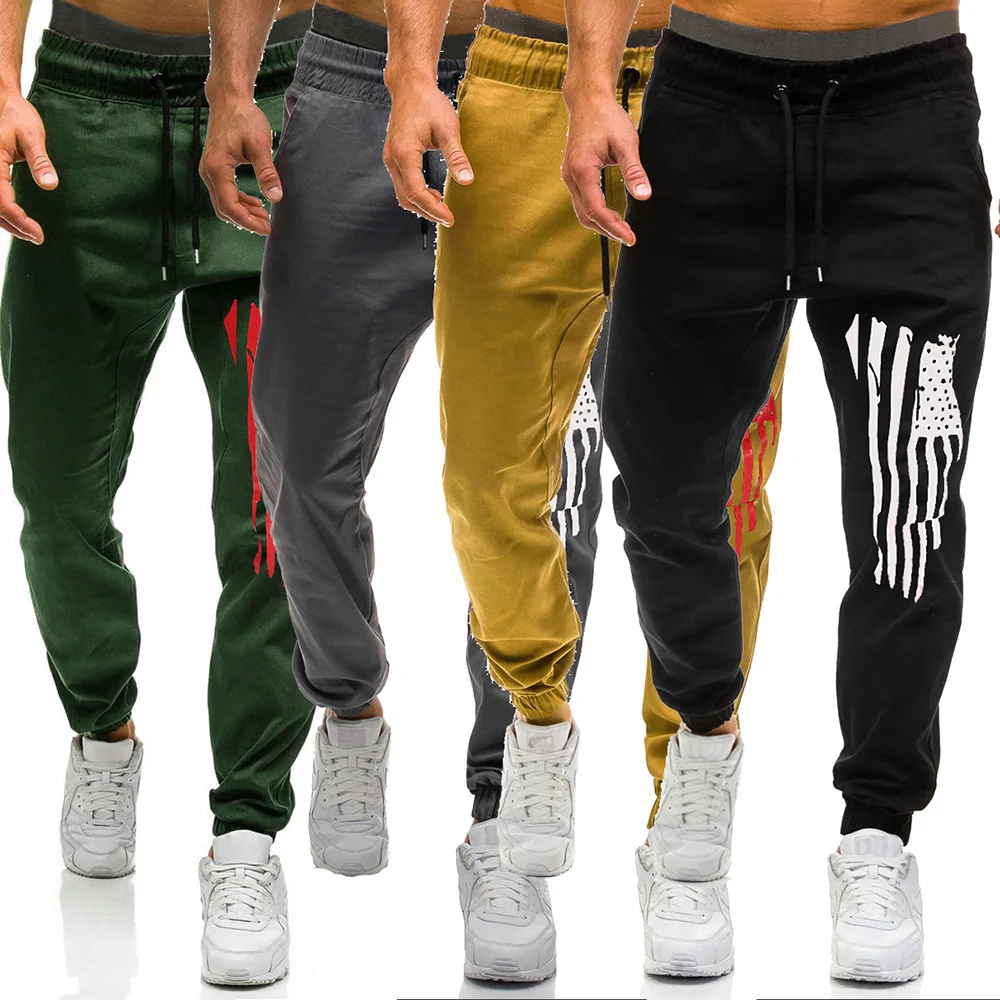 

Europe And America Autumn And Winter New Style Fashion Printed Large Size with Drawstring Elastic MEN'S Casual Pants Athletic Pa