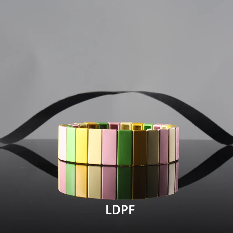 DIY Rainbow Tile Bracelet Bohemian Square Enamel Beads Bracelets Arm Candy Colorblock Stacking Stretch Charm Bangle Girls | Украшения и