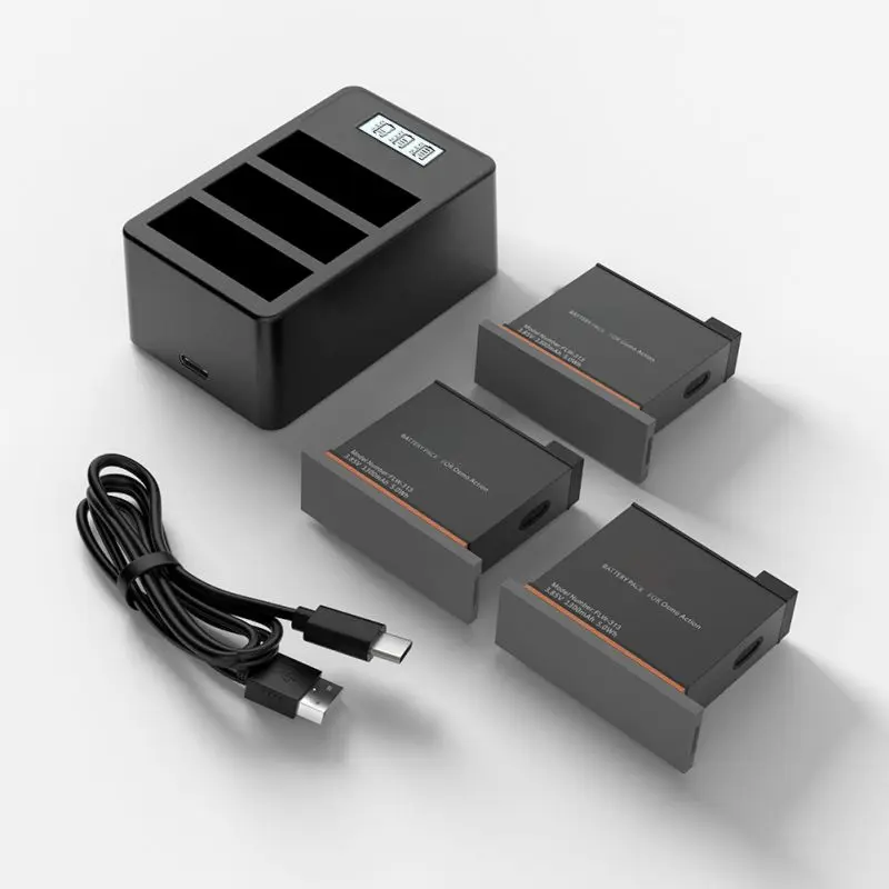 Для Osmo Action battery 3 шт Chager для DJ camera с интеллектуальным ЖК-дисплеем защита от зарядки