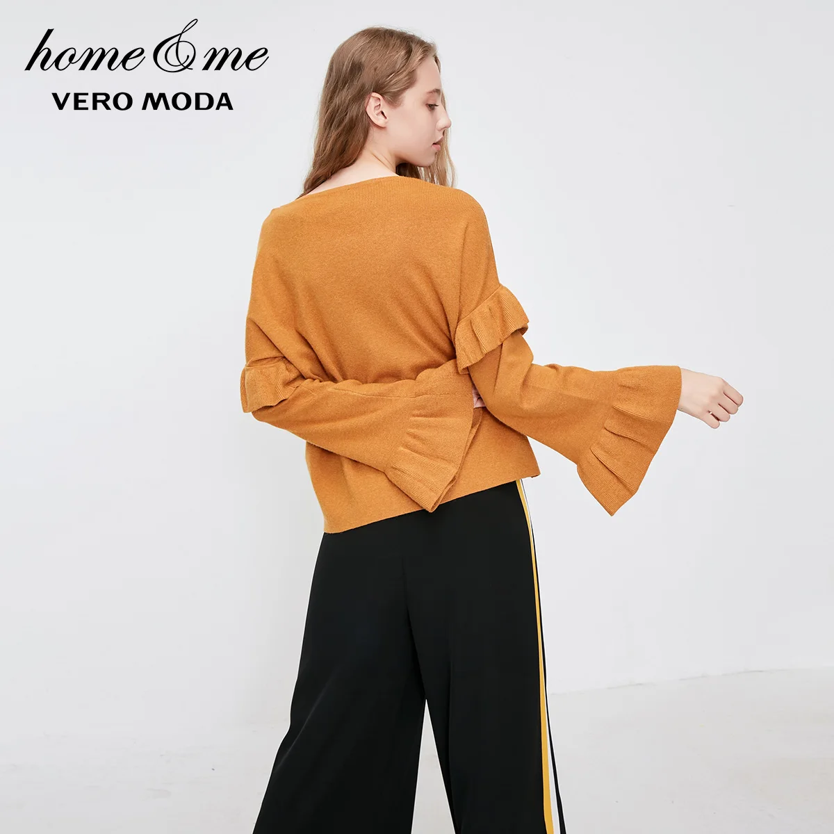 Vero Moda Новое поступление женские расклешенные рукава v-образным вырезом свободный крой гофрированные трикотажные | 318324523