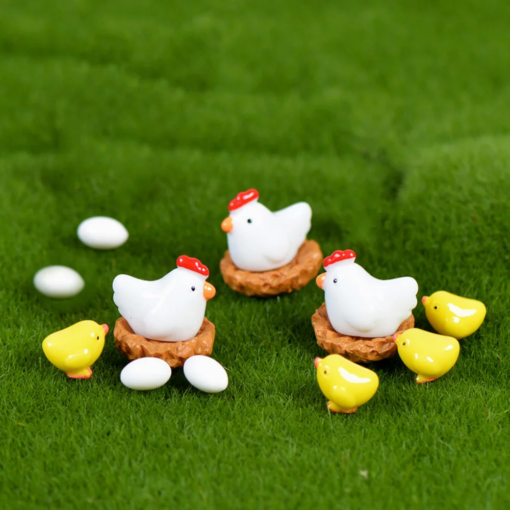 12 Pcs Mix Chicken Chick Egg Nest Figurine Miniatures Home Garden Easter Decoration