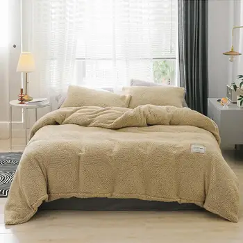 

3PCS 150x200cm Solid Faux Cashmere Bedding Set Bedclothes Super Soft Warm Quilt Cover Pillowcase Three-Piece With Pillow Case