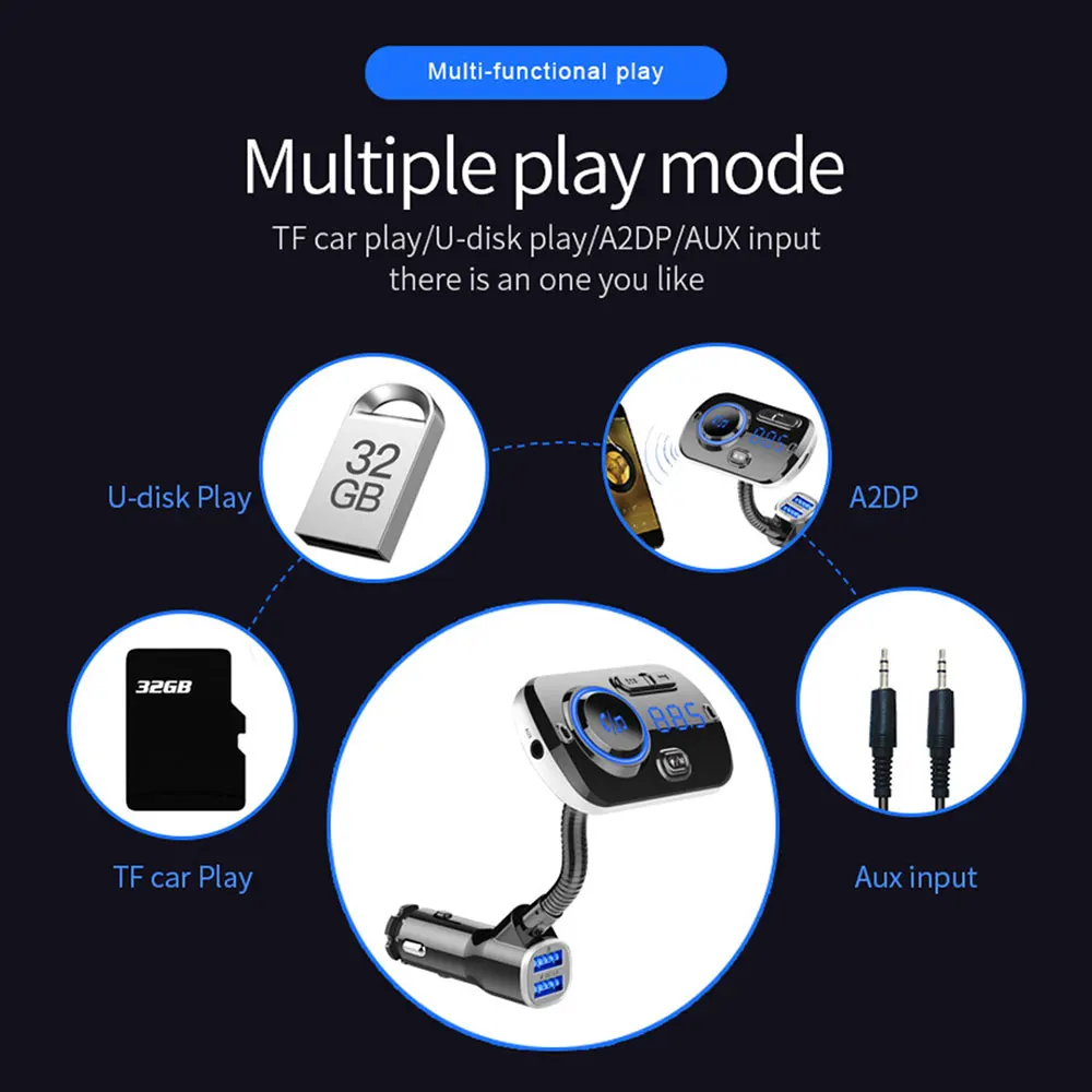 Автомобильный Bluetooth Aux адаптер Handsfree FM передатчик Hands Free carkit Hands free автомобильный комплект QC3.0 Быстрая зарядка 3,0 USB Автомобильное зарядное устройство