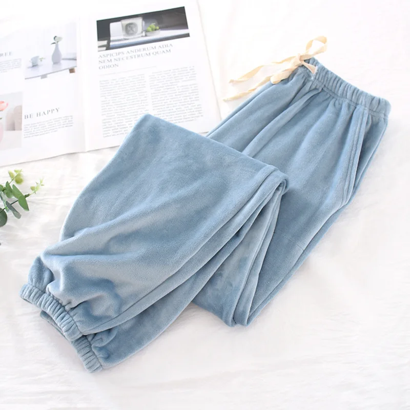 Women light blue Супер теплые зимние качественные пары для сна женские плотные однотонные Простые Фланелевые Мужские пижамные штаны Пижамные брюки - Цвет: Women light blue