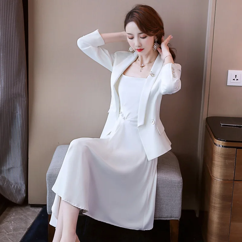 

Early Autumn Young-Style Set Female Autumn 2019 New Style Korean-style Small Suit Coat Strapped Dress Two-Piece Set