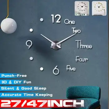 

3D DIY Wall Clock Mirror Wall Stickers Modern Silent Creative Art Decal Sticker Home Decor Living Room Quartz Needle 27/47inch
