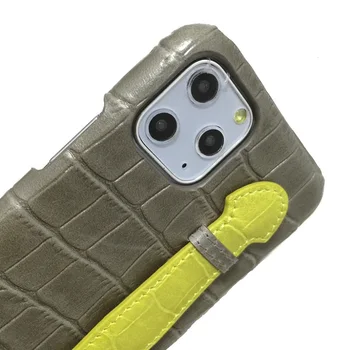 

Phone Cases For iPhone 11 Pro Max Luxury Genuine Leather Slim Case Cute Crocodile Thin Strap Holder Hard Cover Mix Color Gray