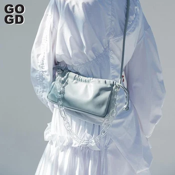 

[GOGD]Girly cute acrylic chain folds soft face underarm bag female 2020 spring and summer new baguette bag messenger small bag