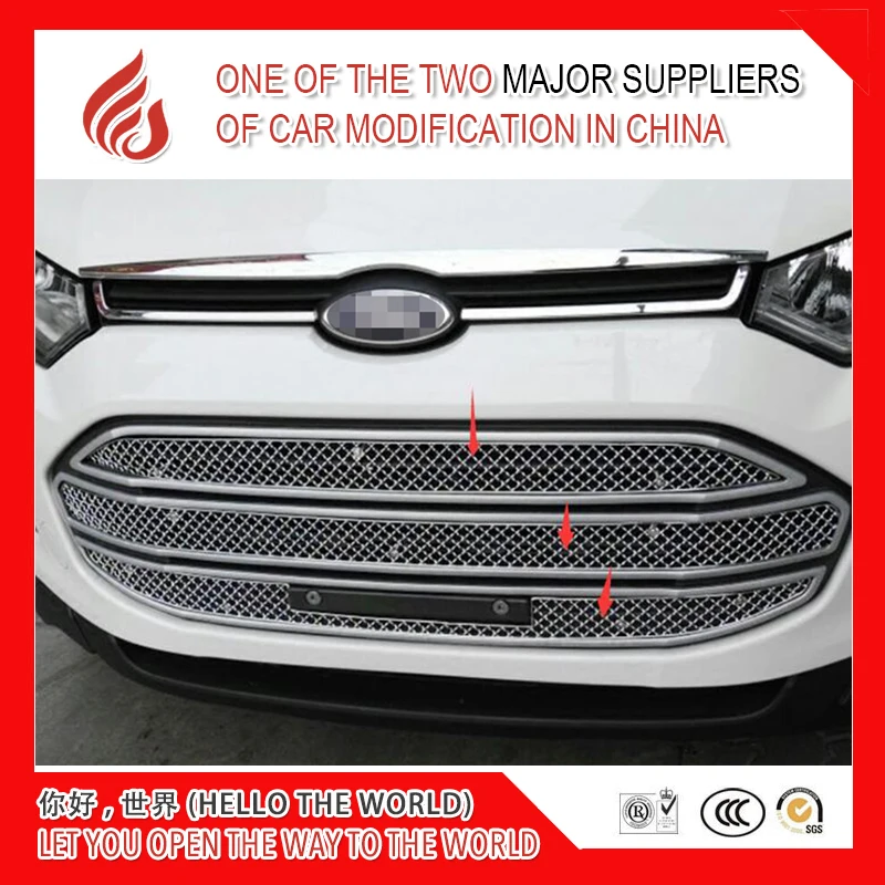 Stainless steel modification car front grille racing grills grill cover trim for Ecosport 2013